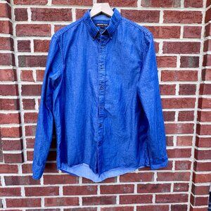 Michael Kors Chambray Denim Button Down Mens Large Blue Classic Fit